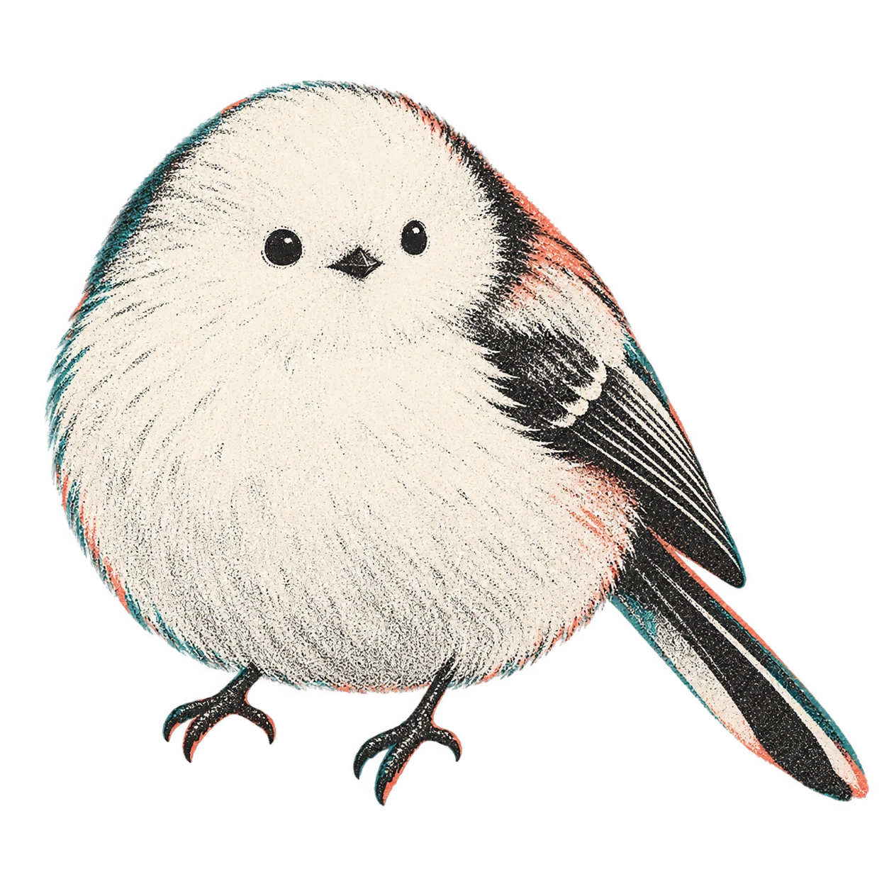 A long-tailed tit rendered like an editorial screen print